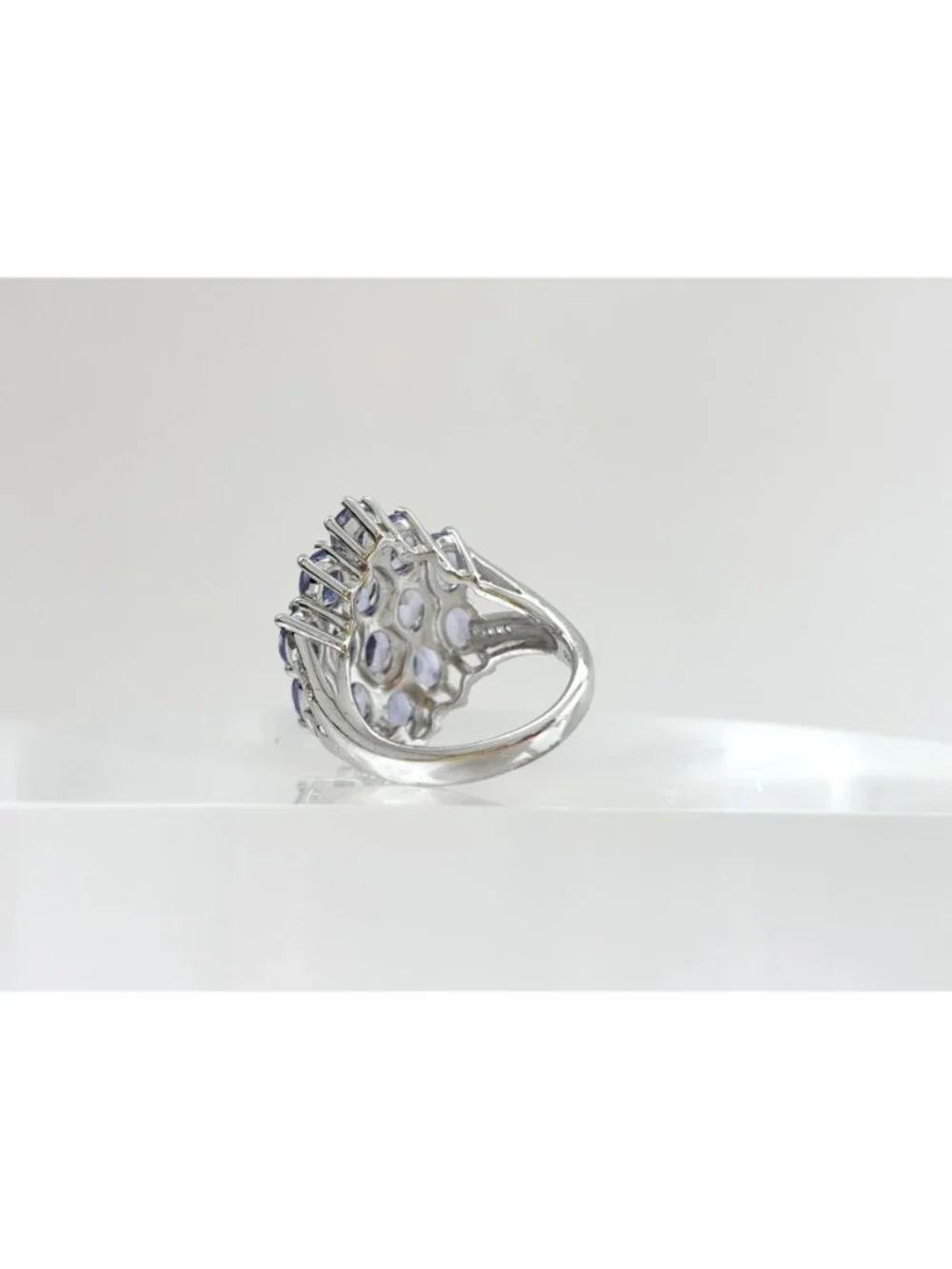 Tanzanite Gemstone Cluster Blooming Floral Sterling Silver 925 Vintage Ring sz 7